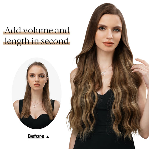 SARLA Synthetic Wave Invisible Wire With Clips Hair Extensions Fish Line Natural Blonde Clip In Hairpiece Fake Hair Piece