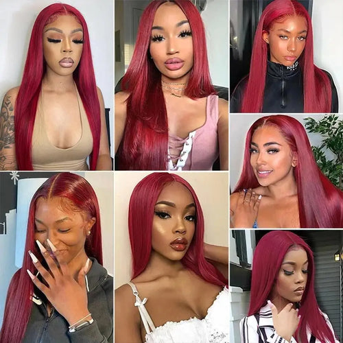 99j Burgundy Lace Front Human Hair Wig 40 Inch 13x6 Straight Lace Frontal Wigs HD Transparent Lace Colored Red Wig For Women