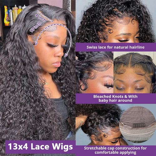 36 34 Inch Deep Wave Frontal Wig 13X6 Lace Brazilian Human Hair Wig 13x4 Lace Frontal Wig Kinky Curly Human Hair Wig For Women