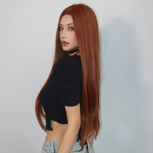 Copper Ginger Brown Long Straight Wig Synthetic Women's Wigs Middle Part Cosplay Daily Use Natural Hair Heat Resistant Fibre