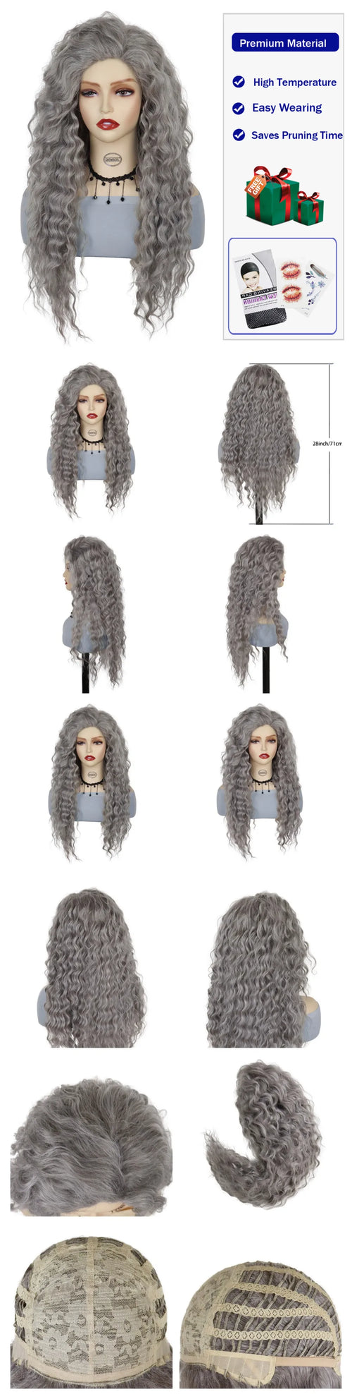 Womens Wig Long Synthetic Hair Ombre Blonde Curly Wigs Female Natural Wavy Drag Queen Regular Wig 80s Gradient Wigs for Student