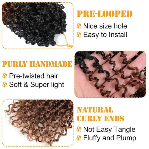 8"Yanky Twist Crochet Hair Pre-Looped Ombre Brown Synthetic Crochet Hair with Curly Ends Yank Twist Crochet Hair For Black Women
