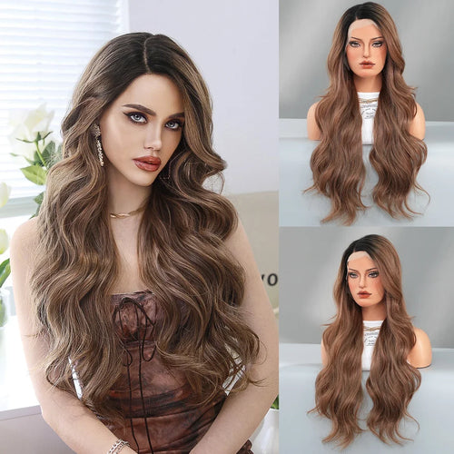 HD Transparent Lace Front Wig Blue Ombre Purple Body Wavy Wigs with Bangs High Density Synthetic Lace Frontal Side Part Wigs