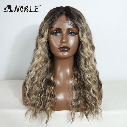 Noble Cosplay Synthetic Lace Front Wig 20" Baby Hair Curly Wig Medium Part Red Lace Wig For Women Ombre Blonde Lace Front Wig