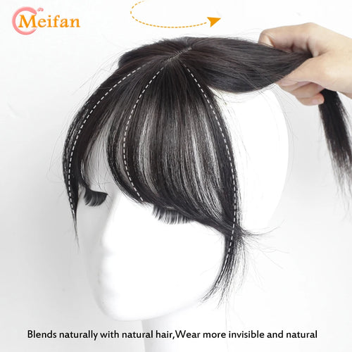 MEIFAN Synthetic Middle Part Topper Hairpiece with Bangs Clip-In Bangs Extension Natural Invisible Clourse Hairpiece for Women