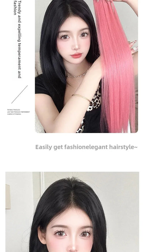 Pink Hair Extension Piece Invisible Traceless Inner Dyed Highlighted Hair Extensions Full Volume Colorful Hair Pieces