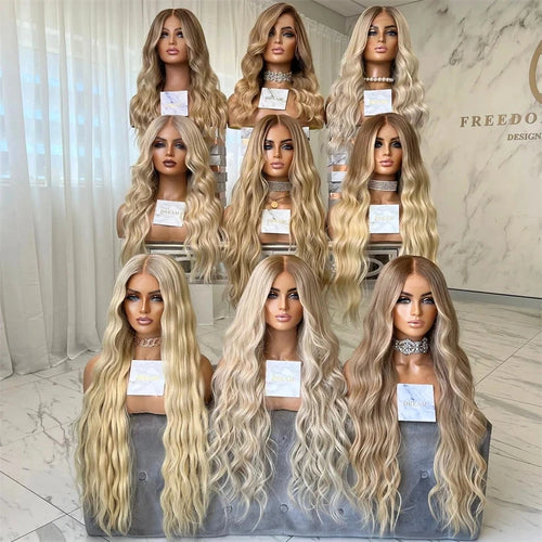 13x4 Body Wave Lace Front Wig for White Women Highlights Ash Blonde Balayage Wig Long Wavy Synthetic Lace Wigs Daily Party Use