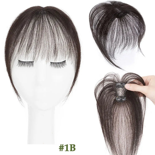 S-noilite 2.4"x3.15" Fringe Air Bang 100% Human Hair Topper Natural Hairline for Women Clip In Hairpieces 10g Light Bangs 10"