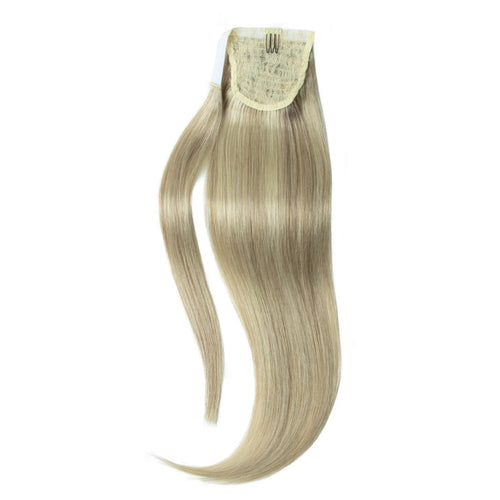 Blonde Ponytail Human Hair Natural Real Hair Extensions Wrap Around Clip on Ponytails Thick Ends Platinum Blonde 24inch 140G
