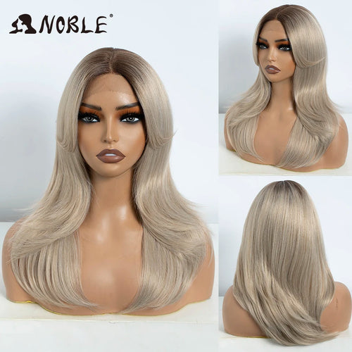 Noble Synthetic Lace Front Wig Straight Bangs Lace Wig 14 Inc Cosplay Ombre Blonde Wigs For Women Lace Wig Synthetic Lace Wig