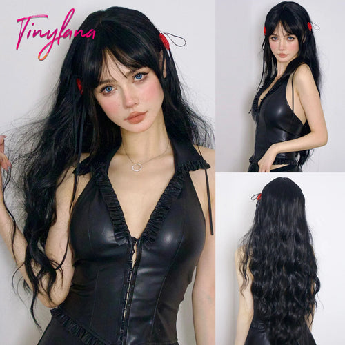 Orange Copper Ginger Long Wavy Synthetic Wigs Red Yellow Wig with Bangs for Women Natural Cosplay Body Wave Heat Resistant Hair