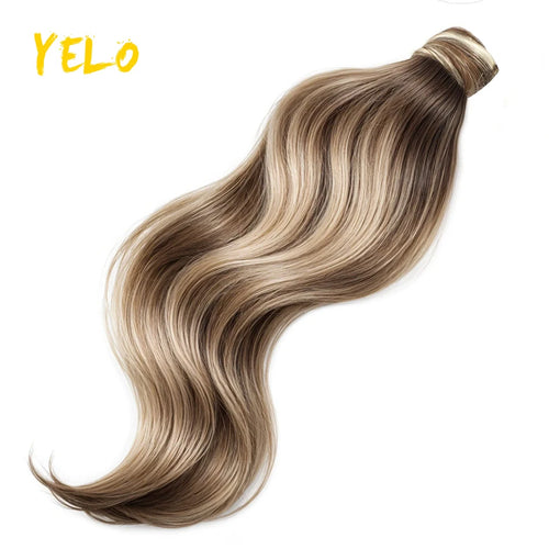 Yelo Ponytail Human Hair Extension Body Wave Wrap Around Ponytail Extension Remy Hair Blond Wavy Natural Black Curly Ponytail