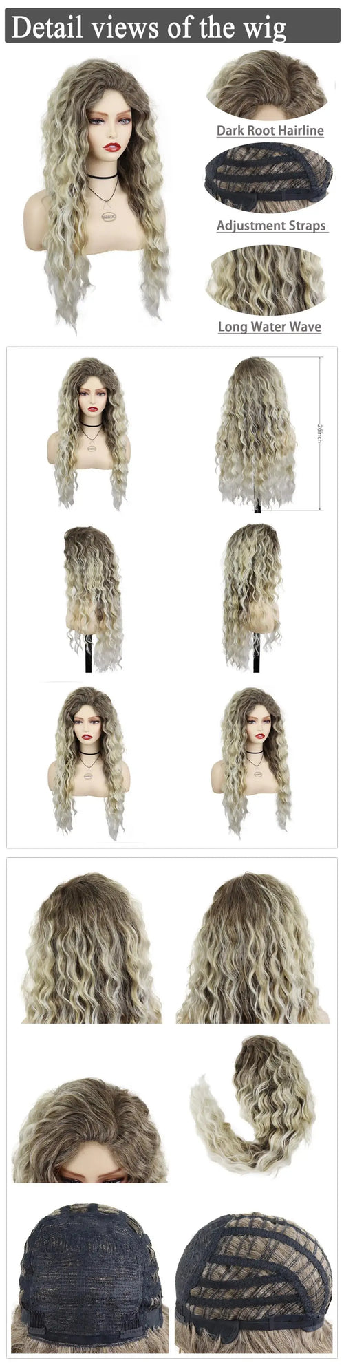 Womens Wig Long Synthetic Hair Ombre Blonde Curly Wigs Female Natural Wavy Drag Queen Regular Wig 80s Gradient Wigs for Student