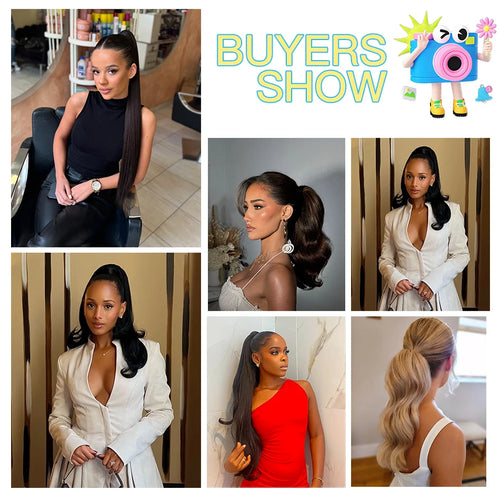 Yelo Ponytail Human Hair Extension Body Wave Wrap Around Ponytail Extension Remy Hair Blond Wavy Natural Black Curly Ponytail