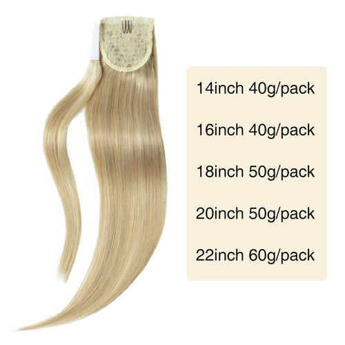 Blonde Ponytail Human Hair Natural Real Hair Extensions Wrap Around Clip on Ponytails Thick Ends Platinum Blonde 24inch 140G