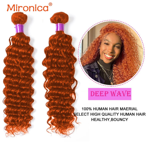 Deep Wave Bundles Human Brazilian Remy Hair Extensions Orange Ginger Color Hair Weaving Double Wefts Free Shipping 1/3/4 Pieces
