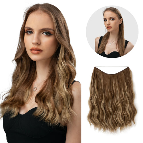 SARLA Synthetic Wave Invisible Wire With Clips Hair Extensions Fish Line Natural Blonde Clip In Hairpiece Fake Hair Piece