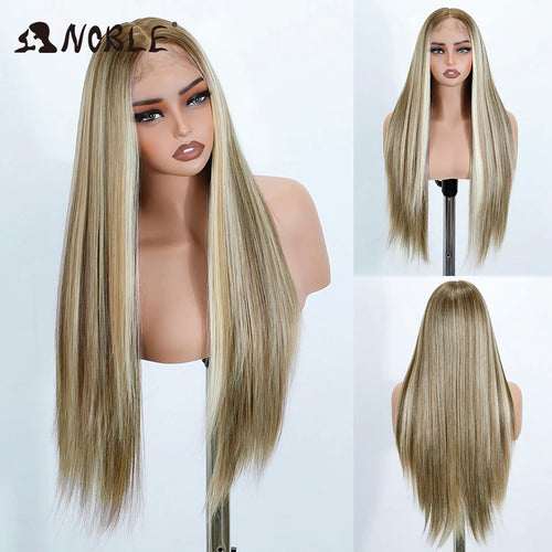 Noble Synthetic Lace Front Wig 13X7 Straight Baby Hair Wig 30 Inch Lace Wig For Women Lace Front Wig Ombre Blonde Cosplay Wig