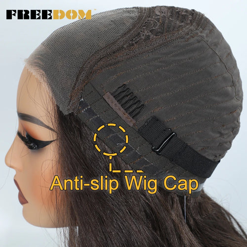 FREEDOM Synthetic Lace Front Wigs For Woman Long Body Wave Lace Wig Ombre Brown 6x4 Pre Plucked Pre Cut Wear and Go Glueless Wig