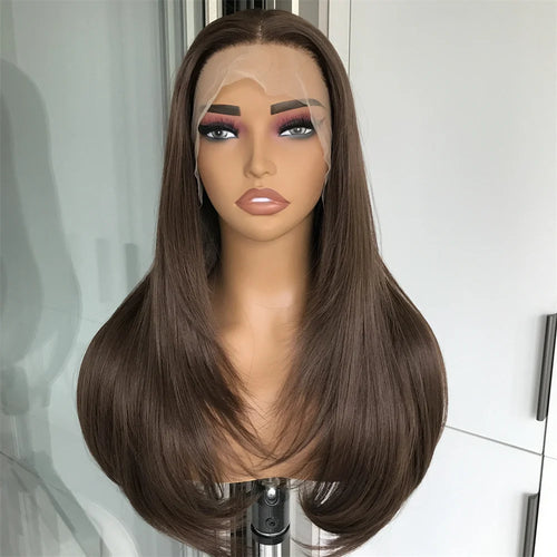 13x4 Lace Front Wig Highlight Brown Layered Straight Synthetic Lace Wigs for Women Blonde mix Brown Colored Wig Pre Plucked
