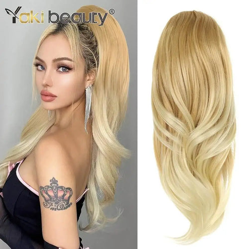 Synthetic Wavy Drawstring Ponytail Extension 20" Long Wave Multi Layered Clip in Ponytail Hair Extensions Stand Up High Fake