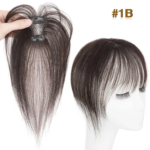 S-noilite 2.4"x3.15" Fringe Air Bang 100% Human Hair Topper Natural Hairline for Women Clip In Hairpieces 10g Light Bangs 10"
