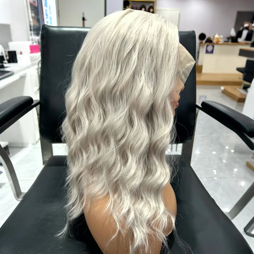Silver Blonde Wig Short Curly Wavy Bob Grey Wig Synthetic Hair Free Part Loose Curly Light Gray 13X4 Lace Front Wigs for Women
