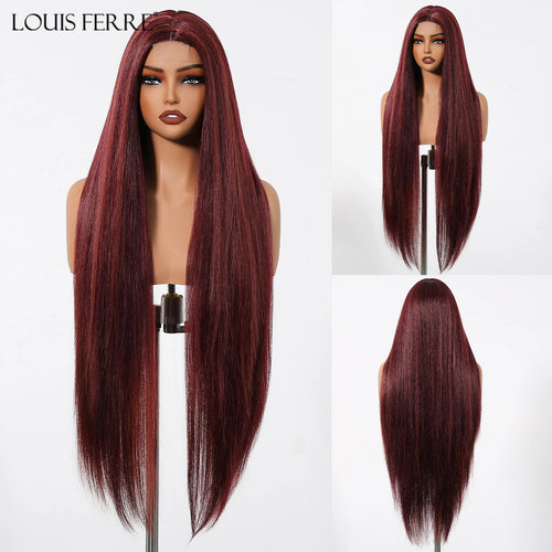 Long Straight Hairline Lace Front Synthetic Wig For Black Women Brown Mixed White Natural Middle Part Wig For Daily Cosplay