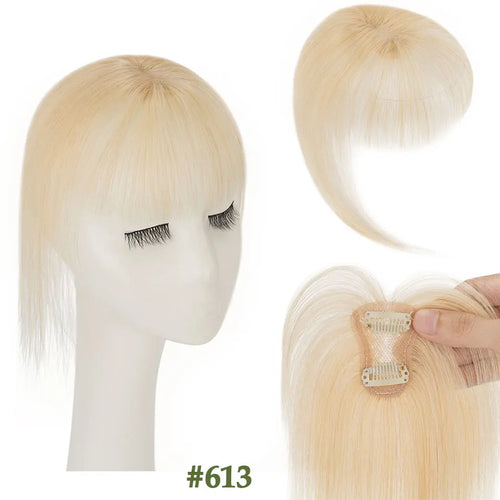 S-noilite 2.4"x3.15" Fringe Air Bang 100% Human Hair Topper Natural Hairline for Women Clip In Hairpieces 10g Light Bangs 10"