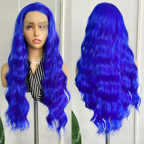AIMEYA Platinum Blonde Lace Front Wigs for Women Long Natural Wave Synthetic Hair  Heat Resistant Fiber Hair Free Part