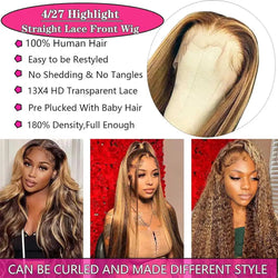 13x6 13x4 Straight HD Lace Frontal Wig Highlight Invisible Strap 360 Full Lace Glueless Wig 30 Inch Lace Front Wig Human Hair