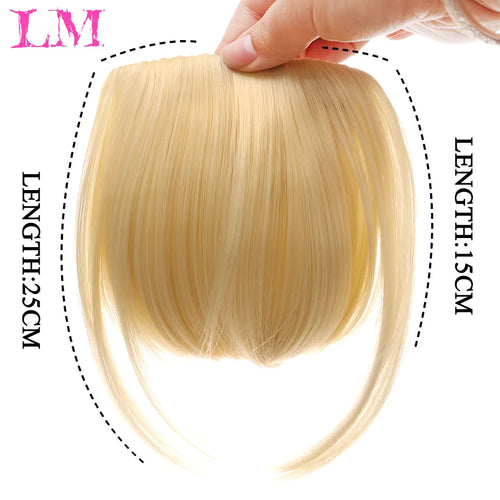 LM Natural Straight Synthetic Blunt Bangs High Temperature Fiber Brown Women Clip-In Full Bangs With Fringe Of Hair 6 Inch