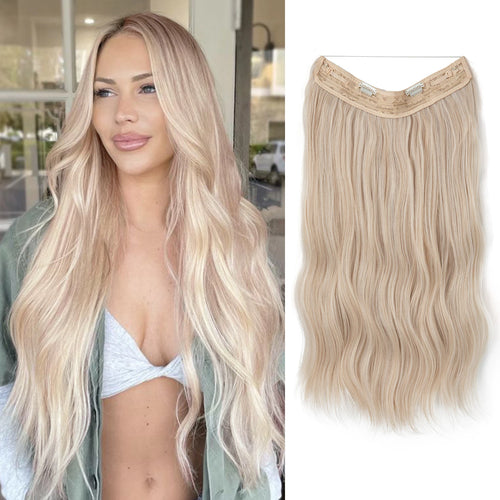 SARLA Synthetic Wave Invisible Wire With Clips Hair Extensions Fish Line Natural Blonde Clip In Hairpiece Fake Hair Piece