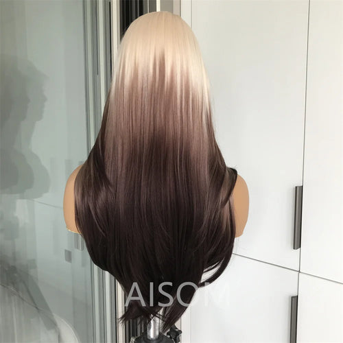 13x4 Lace Front Wig Highlight Brown Layered Straight Synthetic Lace Wigs for Women Blonde mix Brown Colored Wig Pre Plucked