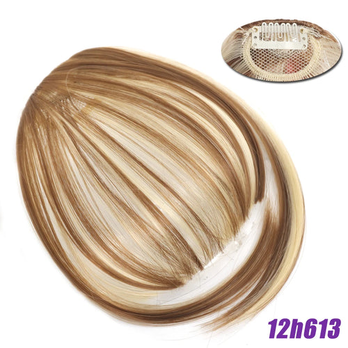 LM Natural Straight Synthetic Blunt Bangs High Temperature Fiber Brown Women Clip-In Full Bangs With Fringe Of Hair 6 Inch