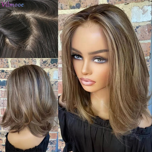 Soft Highlight Blonde Boby Wave 5x5 Silk Base Jewish Human Hair Wig With Baby Hair HD Lace European Hair Preplucked Glueless
