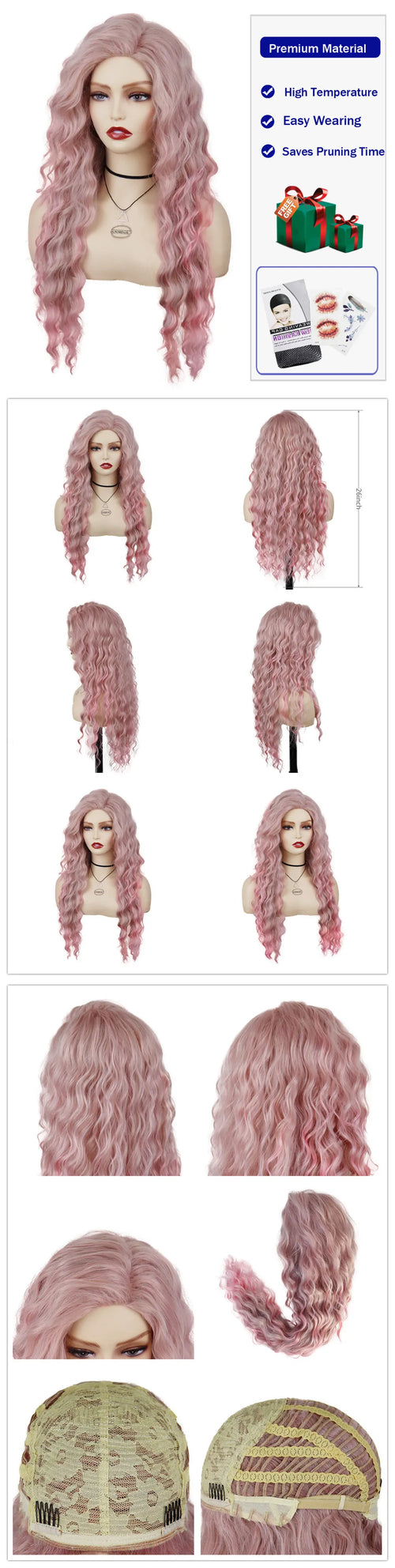 Womens Wig Long Synthetic Hair Ombre Blonde Curly Wigs Female Natural Wavy Drag Queen Regular Wig 80s Gradient Wigs for Student