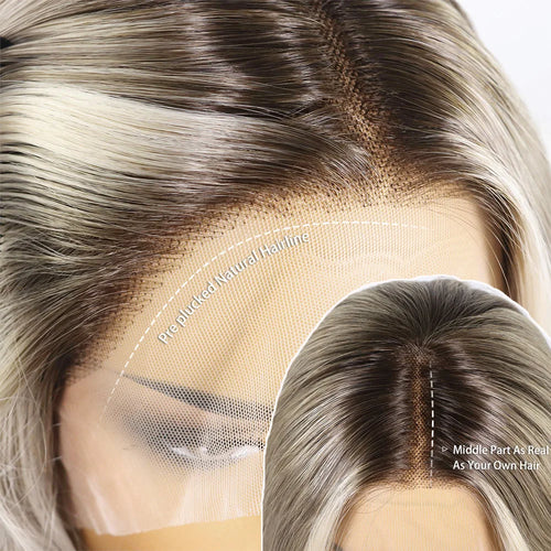 26 Inch Highlight Blonde Lace Front Wigs Wave Ash Blonde Colored Synthetic Hair Wig for Women 13x3 Heat Resistant Wig