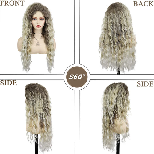 Womens Wig Long Synthetic Hair Ombre Blonde Curly Wigs Female Natural Wavy Drag Queen Regular Wig 80s Gradient Wigs for Student