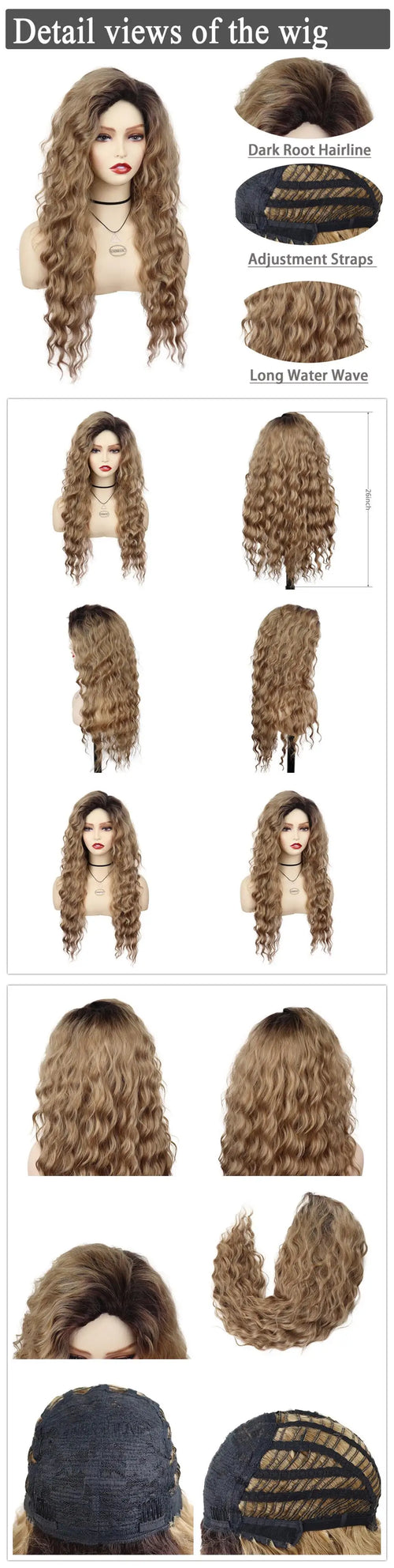 Womens Wig Long Synthetic Hair Ombre Blonde Curly Wigs Female Natural Wavy Drag Queen Regular Wig 80s Gradient Wigs for Student