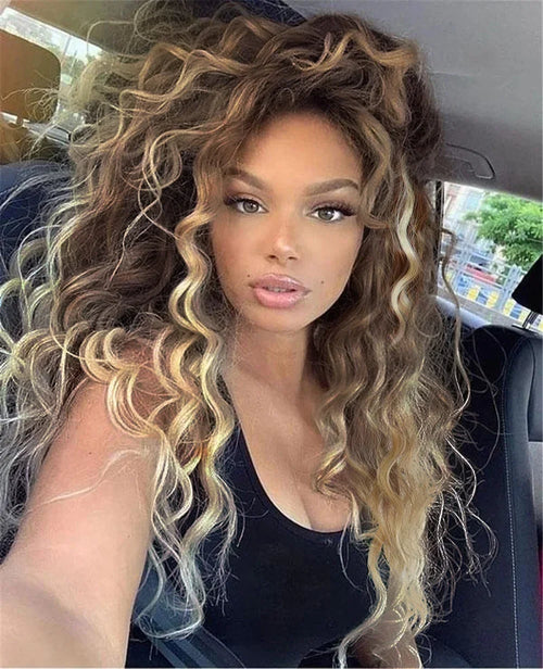 Womens Wig Long Synthetic Hair Ombre Blonde Curly Wigs Female Natural Wavy Drag Queen Regular Wig 80s Gradient Wigs for Student
