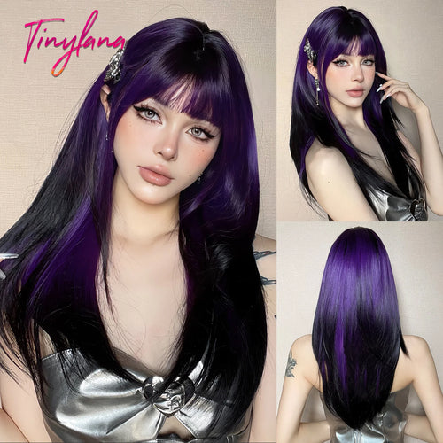 Long Straight Ombre Brown Synthetic Wigs with Bangs Brown Layered Wig Cosplay for Women Afro Daily Natural Hair Heat Resistant