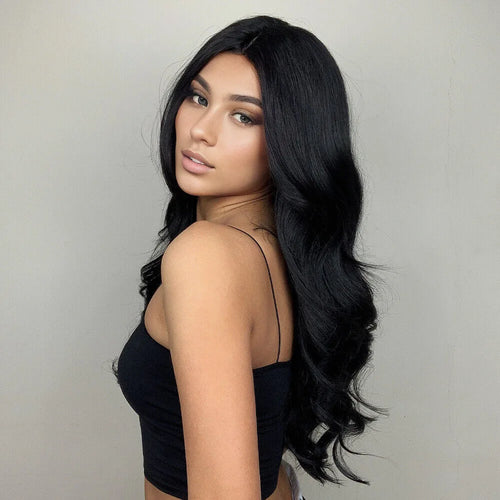 Fashion black brown synthetic wig in long curly hair full head set high temperature silk chemical fiber big wave head set