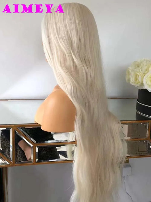 AIMEYA Platinum Blonde Lace Front Wigs for Women Long Natural Wave Synthetic Hair  Heat Resistant Fiber Hair Free Part