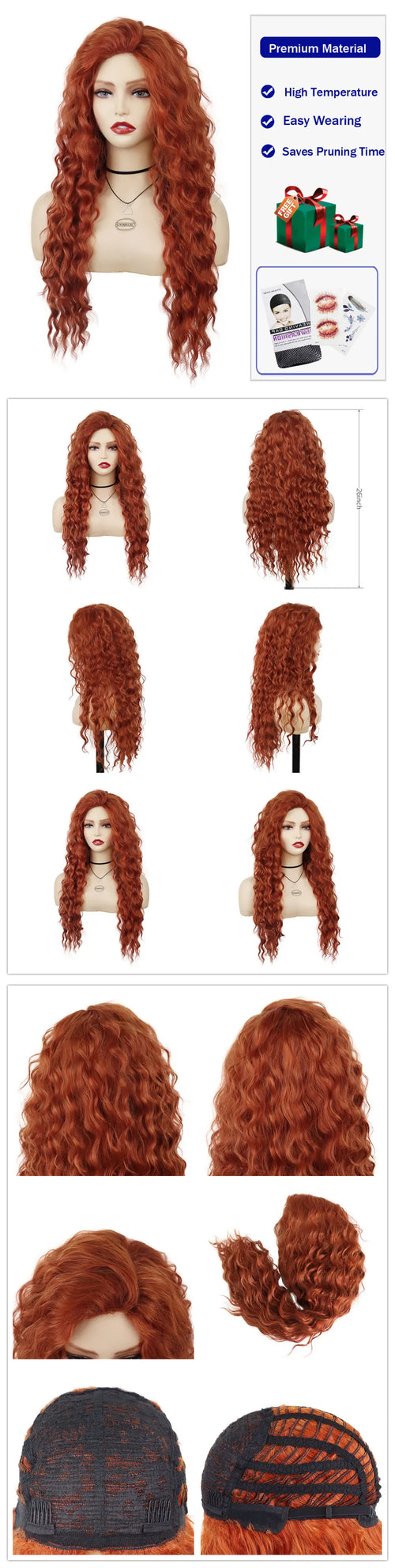 Womens Wig Long Synthetic Hair Ombre Blonde Curly Wigs Female Natural Wavy Drag Queen Regular Wig 80s Gradient Wigs for Student