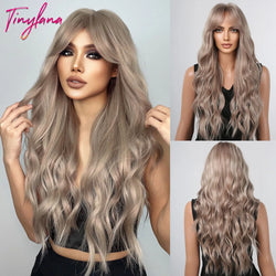 Orange Copper Ginger Long Wavy Synthetic Wigs Red Yellow Wig with Bangs for Women Natural Cosplay Body Wave Heat Resistant Hair