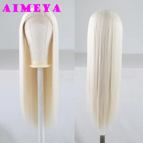 AIMEYA Platinum Blonde Lace Front Wigs for Women Long Natural Wave Synthetic Hair  Heat Resistant Fiber Hair Free Part