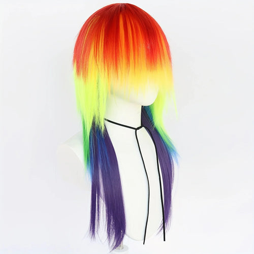 Rainbow Dash Cosplay Long Straight Rainbow Synthetic Cosplay Wig for Halloween Christmas School Thanksgiving Day