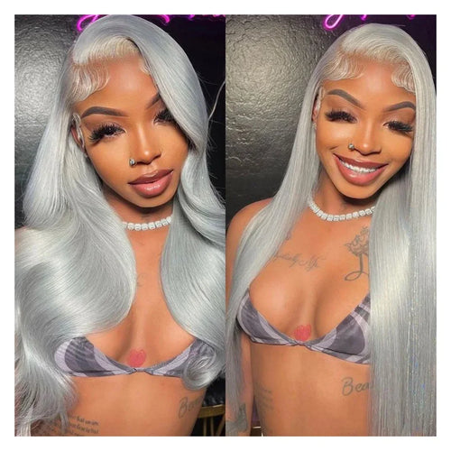 30 40 Inches Straight Human Hair Wigs 13x6 HD Lace Frontal Wigs 250% Density Silver Grey Colored 13x4 Lace Front Human Hair Wigs