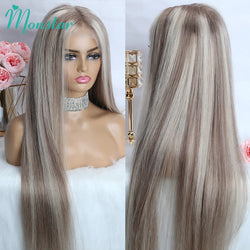 13x6 HD Lace Frontal Wig Gray Ash Blonde Wig Highlight Wig Human Hair European Raw Straight Preplucked Wigs For Women Stripe Wig